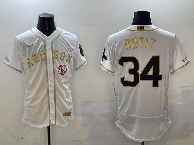 Men Boston Red Sox #34 Ortiz White Gold Elite 2025 Nike MLB Jersey style 5-0